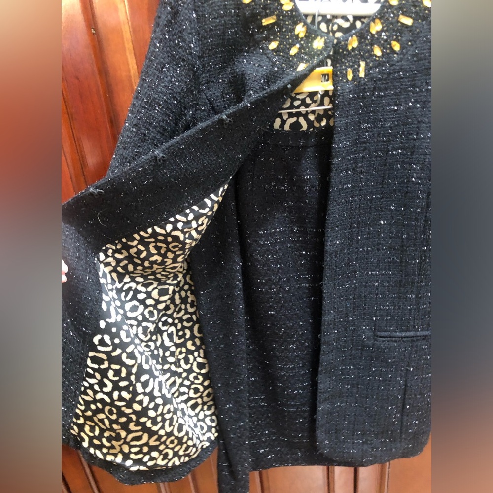 NWT Chico’s & Kasper Black Tweed Skirt Suit Sz M Gold Embellished Jacket Career - Picture 7 of 16